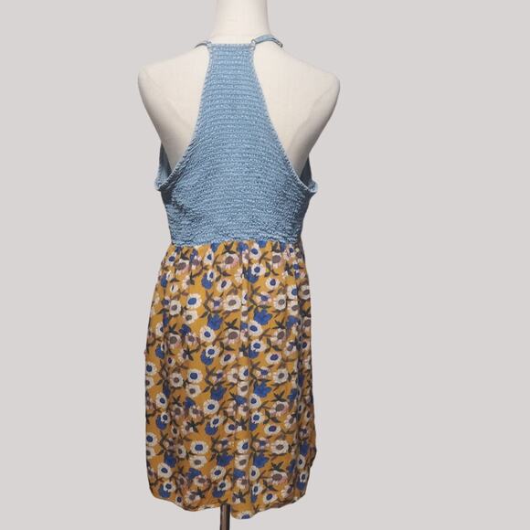 Wild Blue Sadie Robertson Sundress Denim Bodice Smocked Back Floral Size L - Picture 3 of 6